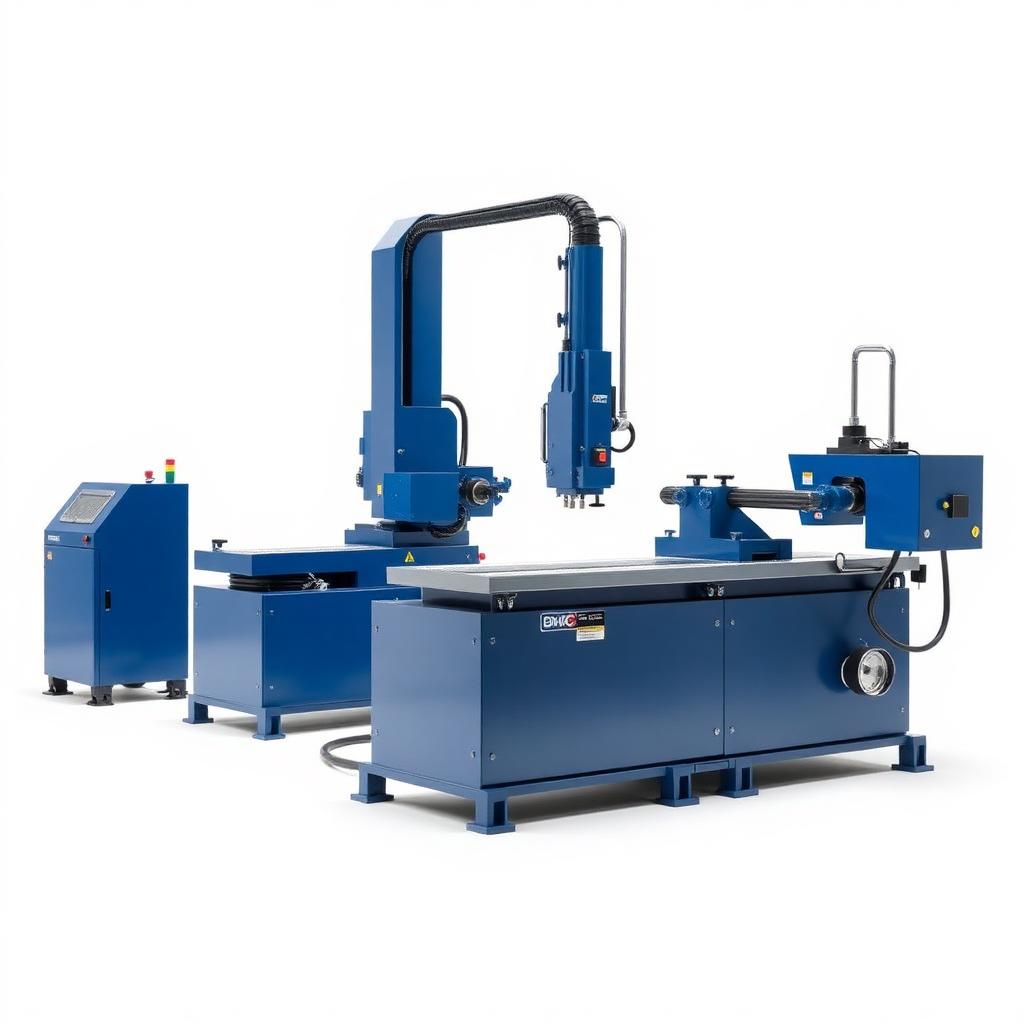 Máquinas e equipamentos industriais especiais em tons azul e branco